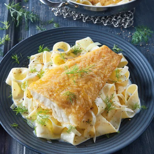 Bandnudeln mit Kabeljau und Fenchel